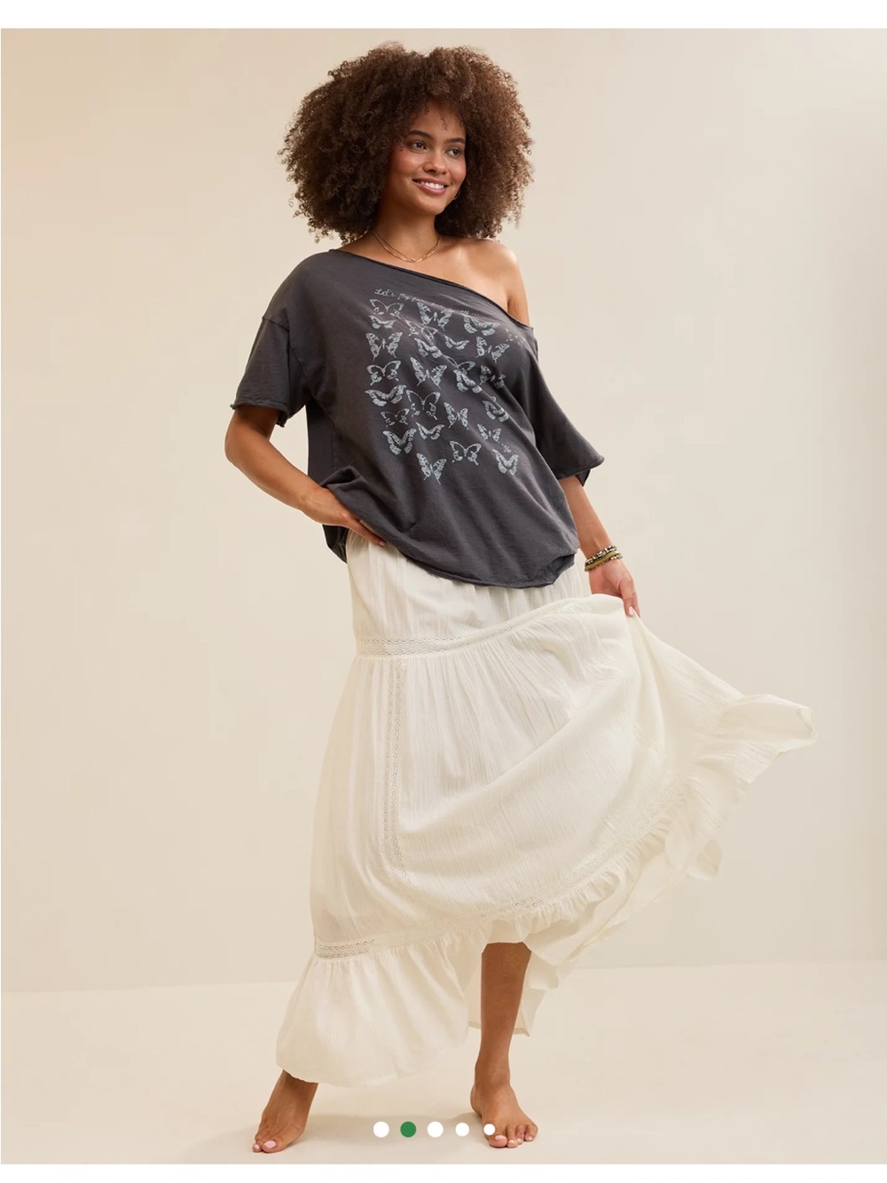 aerie Cream Tiered Maxi Skirt NWT